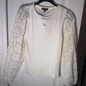 NEW NWT J.Crew Vintage Eylet Puff Sleeve Ribbed Cotton Poplin Ivory Small